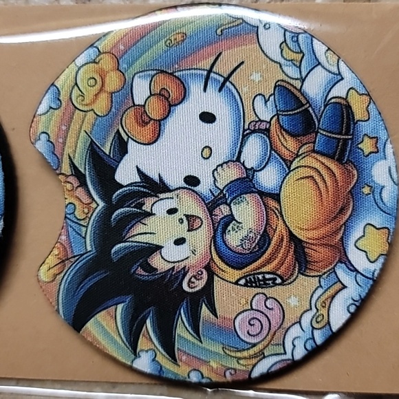 Kitty Cat and Boy Handmade Reuseable Neoprene Set of 2 Car Coasters - Picture 3 of 4